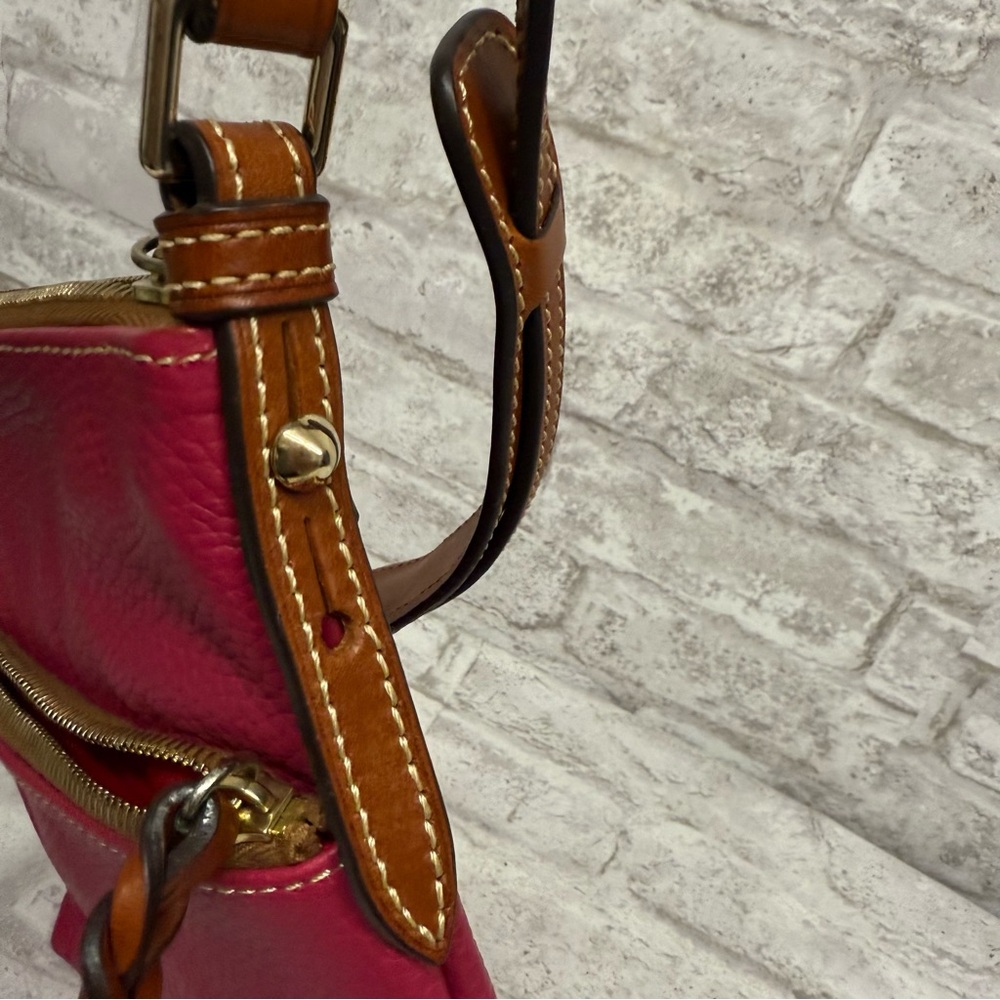 Dooney & Bourke Pebbled Leather Crossbody - Fuchsia with Tan Trim - Picture 11 of 12